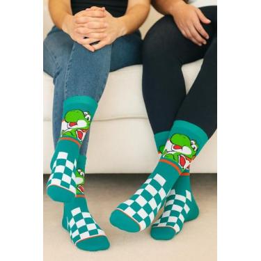 Imagem de Meia Divertida Cano Alto Personagem Yoshi Adulto Unissex  Confortável 