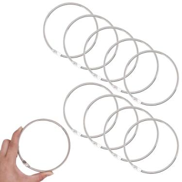 Imagem de S SYDIEN Pacote com 10 anéis de fichário de folhas soltas de 10 cm, anel extra grande de aço niquelado para papel, chaveiro de livro de prata, anéis de metal para escola, escritório, casa