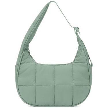 Imagem de Bolsa de ombro pequena crescente para mulheres bolsa acolchoada de nylon bolsa de ombro ajustável bolsa inchada, Verde