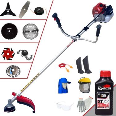 Imagem de Podador de Grama À Gasolina Kawashima BCJ521-L 52cc 2,5HP Alta Rotação Roçadeira Completa Com Carretel e Kit 7 Opções de Corte + EPI + ÓLEO TOYAMA 2T