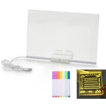 Imagem de Lousa Luminaria LED Caneta Anotaçao Quadro Desenho Recado Escrita Decoraçao Casa Sala Quarto Escritorio Trabalho