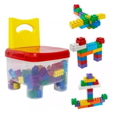 Imagem de Cadeira Infantil Educativa com Blocos de Montar 50 Peças Coloridas Brinquedo de Construção