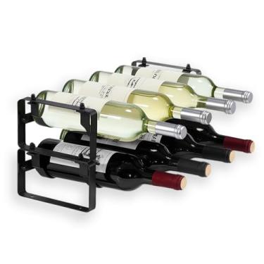 Imagem de Mounting UP Mesa de 2 níveis, suporte de vinho empilhável, prateleira de vinho para bar de despensa, organizadores de armazenamento de vinho de metal, suporte de garrafa de vinho, suporte independente