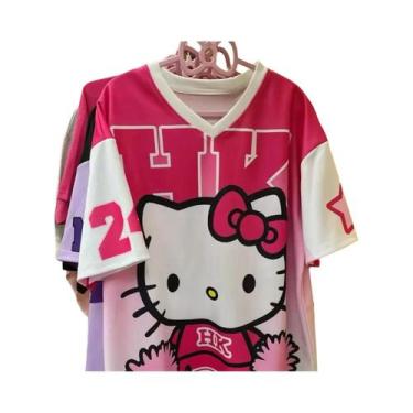 Imagem de Camiseta Hello Kitty Com Decote Em V Para Mulheres E Homens, Leve, Res