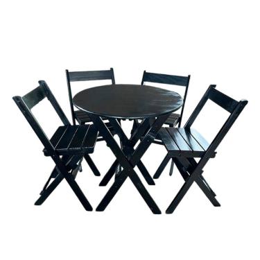 Imagem de Mesa Redonda 68cm Diametro Dobravel com 4 Cadeiras Bares Preto