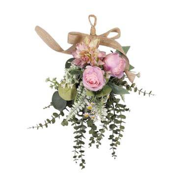 Imagem de rockible Guirlanda de lágrima floral artificial, eucalipto, crisântemo, decoração para porta da frente, cerca, quintal, presente de hotel, Roxo