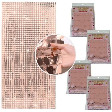 Imagem de Kit 4 Pçs Cortina Shimmer Metalizada Quadradinha 1x2m Painel Decorativo Para Festa Aniversários (Rose)