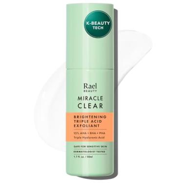 Imagem de Rael Esfoliante facial, Soro de gel esfoliante triplo Miracle Clear – glicólico, ácido hialurônico, 15% AHA, BHA, PHA, hidratação, cuidados com a pele coreano, vegano, livre de crueldade (50 ml)