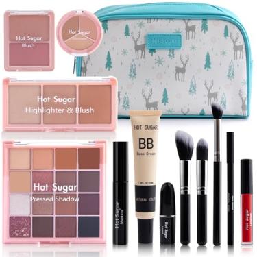 Imagem de Hot Sugar Kit de maquiagem de viagem tudo em um, kit de maquiagem para mulheres, conjunto completo de presente de maquiagem para iniciantes e profissionais com bolsa de cosméticos (azul)