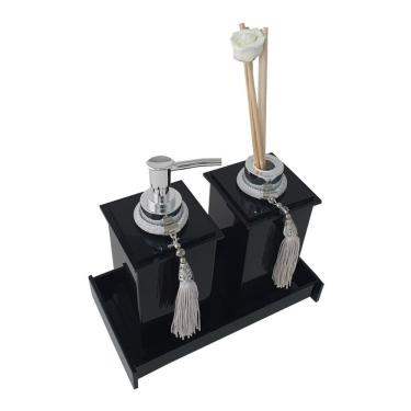 Imagem de Kit Potes Em Acrílico Para Banheiro 3 Pçs Luxo K15pt1 Preto