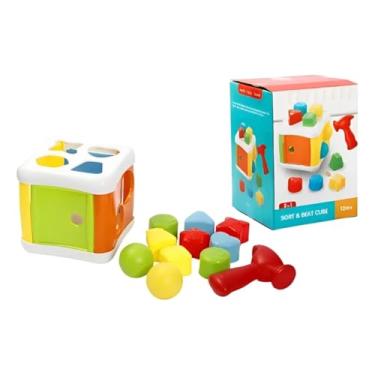 Imagem de Cubo de Atividades Infantil Educativo, Brinquedo de Encaixar com Blocos e Martelo, para Crianças 12m+