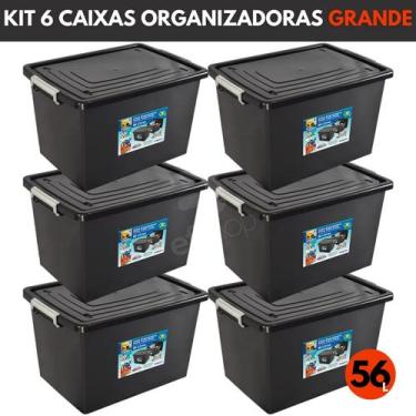 Imagem de Kit 6 Caixas Organizadoras Com Tampa E Trava 56 Litros Preta - Arqplas