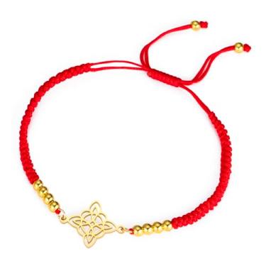 Imagem de UNIFT Pulseira de nó de bruxa para mulheres e homens, aço inoxidável, mágica, bruxaria, nó de bruxa, com uma miçanga, trama colorida, joia Wiccan ajustável (ouro R 3)