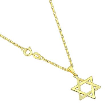 Imagem de Corrente Tijolinho Masculina 3mm 60cm com Pingente Estrela de Davi Banhada a Ouro 18k Banho Triplo Italiano Exclusiva