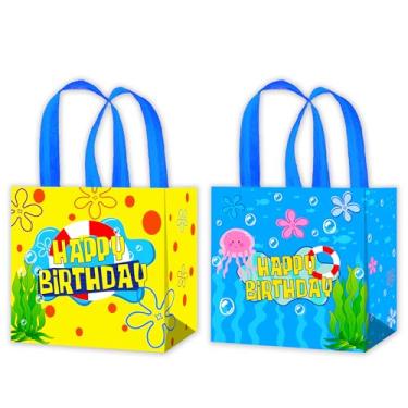 Imagem de 12 peças de sacos de presente não tecidos para festa sob o mar com alças para água-viva tema bolha de flores suprimentos de festa