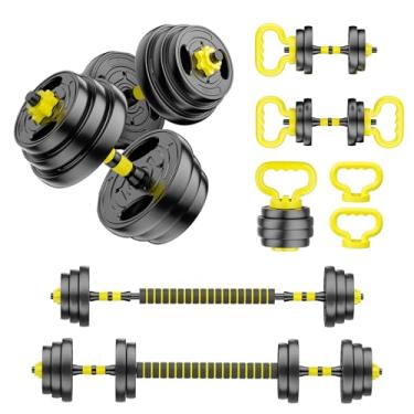 Imagem de HUAYA Conjunto de halteres ajustáveis, pesos livres de 4,5 a 40,8 kg com conector – halteres 4 em 1, halteres, kettlebell e suporte push-up, conjunto de pesos ajustáveis para equipamentos de ginástica