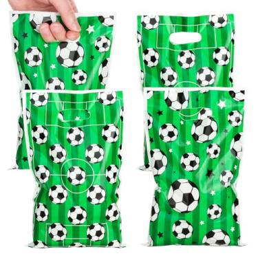 Imagem de PintreeLand 40 peças de sacolas de brinde de futebol, sacolas de plástico para lembrancinhas de festa de aniversário para tema esportivo de futebol