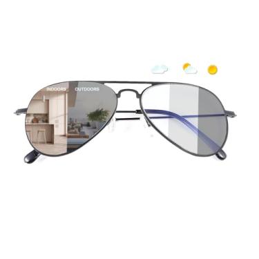 Imagem de MIRYEA Óculos de sol aviador com bloqueio de luz azul UV400, fotocromático, computador, jogos, luz azul, bloqueador de tela, lentes transparentes a cinza, antirreflexo, óculos de proteção ocular para