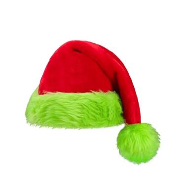 Imagem de Christmas Lime Green Santa Hat for Adults Classic Red Green Furry Santa Hat Unisex Velvet Comfort Christmas Cap Thicken Plush Xmas Cap with Trim for Women Men Xmas New Year Holiday Party Supplies