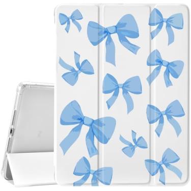 Imagem de JOYLAND Lindo laço azul compatível com iPad 6ª/5ª geração (modelo 2018 2017 9,7 polegadas), iPad Air 2/Air 1 (9,7 polegadas) com suporte de lápis, capa protetora com suporte de três dobras com parte