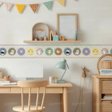 Imagem de Adesivo Parede Infantil Safari 01 Faixa Decorativa Animais Selva Leão Girafa Quarto Menino Bebê