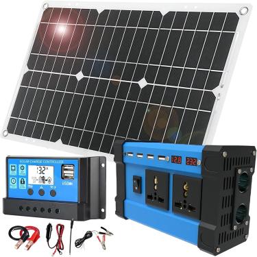 Imagem de Kit de painel solar, kit completo de painel solar, kit de painel solar com inversor de corrente para carro de 500 watts/controlador de carga de 30 A/painel solar impermeável de 18 W, kit de pa