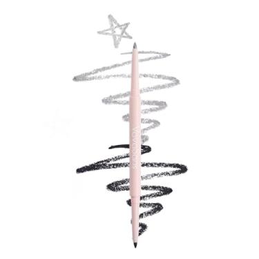 Imagem de VavaSans Lápis mecânico delineador de gel, preto e prata, duas cores, retrátil, pigmentado, suave, cremoso, texturizado, à prova d'água, à prova de manchas, maquiagem de longa duração