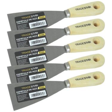 Imagem de Kit 5 Espátula 6 Cm Aço Gesso Massa Corrida Multiuso Drywal