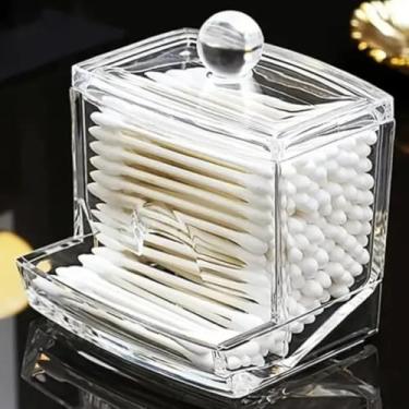 Imagem de Dispenser de Hastes Flexíveis em Acrílico, 7x7x9 cm, Tampa com Puxador, Transparente