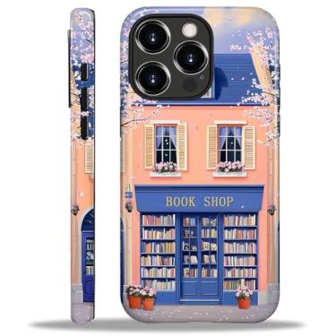 Imagem de Toulas Capa para iPhone 16 Pro Max, capa rígida de camada dupla híbrida resistente a arranhões, charmosa livraria feminina em aquarela