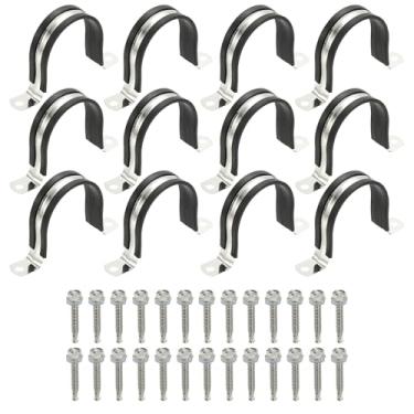 Imagem de PATIKIL 12 braçadeiras de tubo, 6 cm de aço inoxidável 304 de borracha acolchoada em U braçadeiras de conduíte com parafuso hexagonal para instalação de cabo de mangueira de tubo, 60 mm