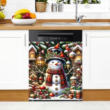 Imagem de Capa magnética de Natal para lava-louças adesivo magnético decorativo para máquina de lavar geladeira capa magnética painéis de porta adesivos de eletrodomésticos (homem de neve-4, 58 x 66 cm)