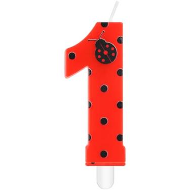 Imagem de iNINGER Miraculous Number 1 Birthday Candle Ladybug Cupcake Toppers for Kids, Miraculous Black Red Polka Dots Cartoon Ladybug Theme Number Candle for 1st Birthday Party Baby Shower.
