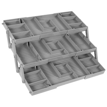 Imagem de blackonvlm Organizador de gaveta de 3 camadas, bandeja de gaveta de maquiagem, caixas com compartimentos ajustáveis, bandejas de mesa expansíveis dobráveis de vários níveis para mesa, penteadeira