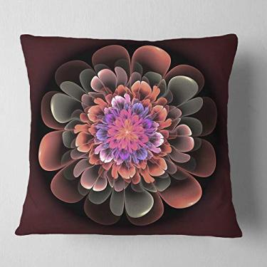 Imagem de Designart Flor fractal perfeita em marrom escuro, sala de estar, sofá, almofada + capa de almofada impressa em ambos os lados 66 cm x 66 cm