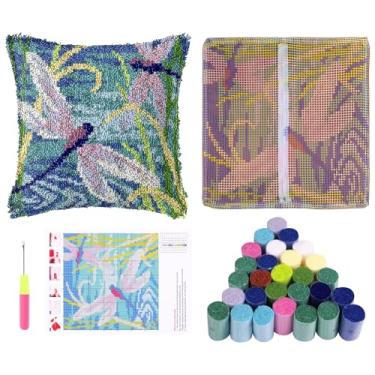 Imagem de DJAPWPX Conjunto de travesseiros com gancho, fácil de usar, kit de fronhas de crochê, DIY divertido para decoração de sofá de casa 16,93 × 16,236 cm (verde)