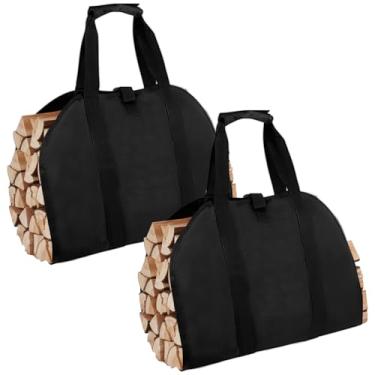 Imagem de FALESOUL Porta-lenha com alças, porta-troncos de 99 x 45 cm para lona de lenha, suporte de madeira para lareira, bolsa de transporte de madeira resistente à água para acampamento interno (2)