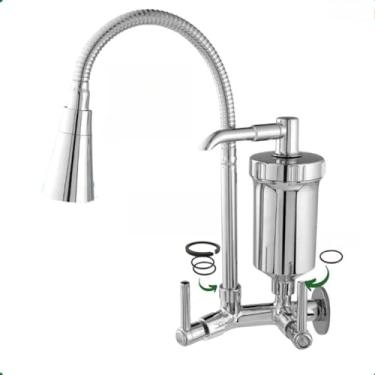 Imagem de Torneira com Filtro para Cozinha Inox Gourmet Cromada Refil Carvão Ativado dois jatos parede