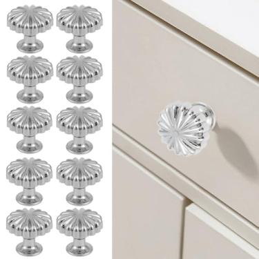 Imagem de DJAPWPX Conjunto de 10 puxadores de gaveta de liga de zinco, puxadores de armário dourados/prateados, puxadores de móveis com parafusos, puxador decorativo de gaveta, puxador de cômoda para armários