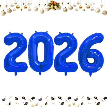 Imagem de Balões de 102 cm 2026 com números de folha azul real para celebração do festival de ano novo de 2026 ou decorações de artigos de festa de aniversário, balão de ano novo 2026, balão de véspera de ano