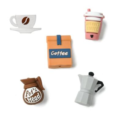 Imagem de Ipotkitt 10 peças, 5 estilos, tema de café, contas focais de silicone, chaleira, copo de bebida, contas de borracha para fazer joias faça você mesmo, pulseira, colar, chaveiro, bolsa, bolsa, cordão