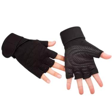 Imagem de Luva Academia Feminina e Masculino para Musculação Treino Crossfit e Bike Luva Meio dedo com Protetor Palmar. Acessórios Fitness Unissex para Exercícios. (Preto-Preto, M)