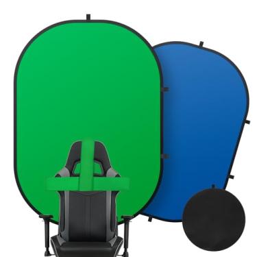 Imagem de Tela verde portátil, Heorryn 1,5 x 2 m, kit de pano de fundo de cadeira de tela verde azul fundo dupla face pop up chroma key para fotografia, transmissão ao vivo, jogos, zoom, videoconferências
