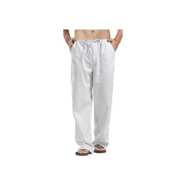 Imagem de Calças masculinas casuais de praia, algodão, linho, caimento solto - L