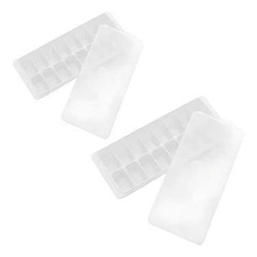 Imagem de Forma Gelo 16 Cubos Com Tampa Kit 2 Unidades Plástica Branca Freezer Cozinha Bebidas Reutilizável Compacta Empilhável