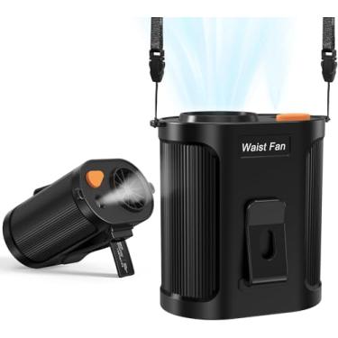 Imagem de Ventilador de cintura portátil com névoa, clipe para ventilador de cintura no cinto usável, 14800RPM 5 velocidades fluxo de ar forte, 2 modos de névoa, resfriamento rápido de 18 horas, ventilador de