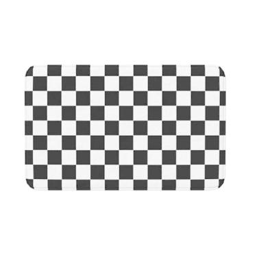 Imagem de Jbofyee Tapete de banho quadriculado preto e branco antiderrapante de microfibra macia tapete de banheiro lavável, tapete de entrada quadriculado decoração para banheira, chuveiro, piso de banheiro