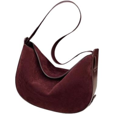 Imagem de JOLILUNA Bolsa feminina de camurça moderna - Bolsa de trabalho crescente de camurça bordô e marrom, Borgonha