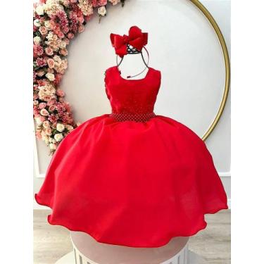 Imagem de Vestido Infantil Vermelho com Strass Luxo para Festa Damas - Fabuloso 