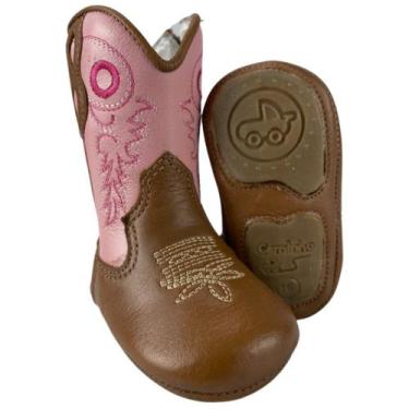 Imagem de Bota Texana Baby Caminhos da Roça Caramelo E Rosa Couro Legítimo Com z